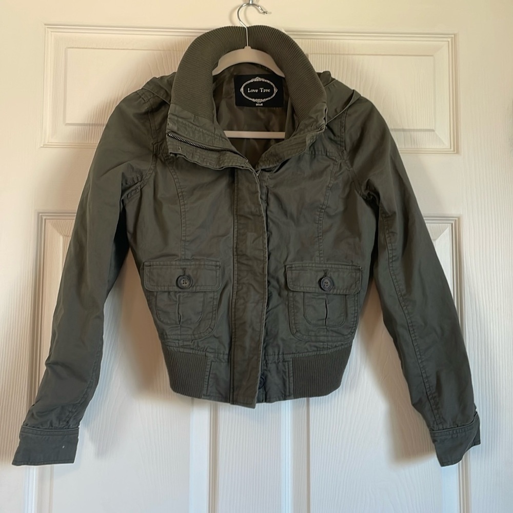 Love Tree Hoodie Olive Jacket, Women's Size Small